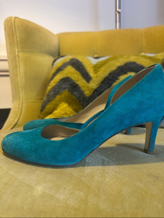 Hobbs London Shoes - Teal Suede Mid-Heel Pumps